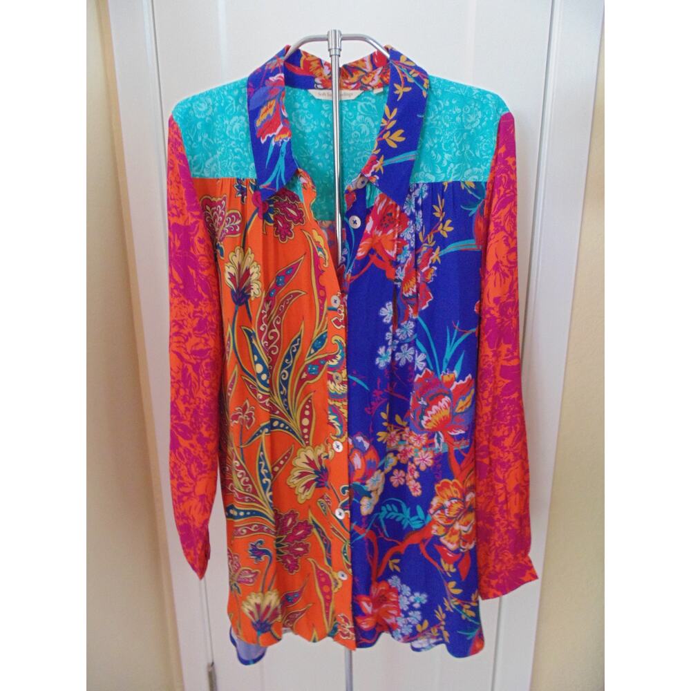 Soft Surroundings Hermosa Tunic Festival Shirt Womens M Boho Floral Embroidered